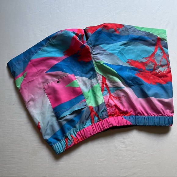 NWT DOUBLE RAINBOUU blue multicolor elastic palm tree Hawaiian beach swim trunks - Picture 4 of 6